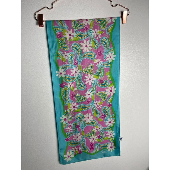 Lilly Pulitzer Ford 2004 Womens Silk Paisley Scarf Bandana Awareness Cancer Pink - Picture 1 of 11